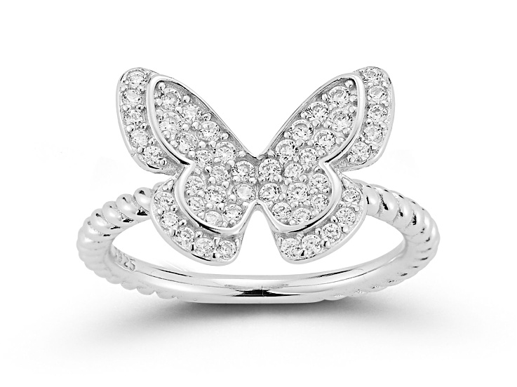 Sterling Statements Rhodium Over Sterling Silver Pave Butterfly Ring