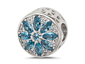 Sterling Silver Blue Spinel and Cubic Zirconia Snowflake Bead