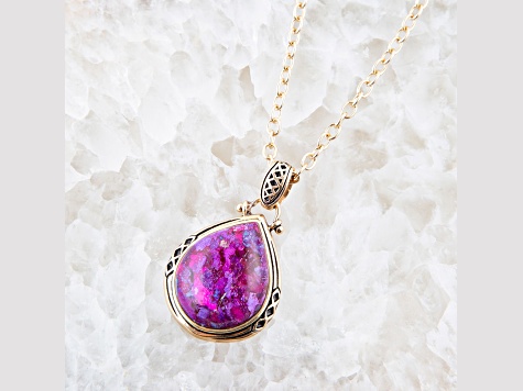 Barse Jewelry Purple Turquoise Teardrop Gold Tone Pendant With Chain