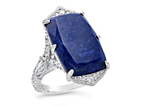 Judith Ripka Lapis Lazuli And Cubic Zirconia Rhodium Over Sterling Silver Ring 2.56ctw