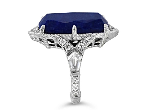 Judith Ripka Lapis Lazuli And Cubic Zirconia Rhodium Over Sterling Silver Ring 2.56ctw