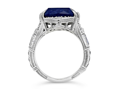 Judith Ripka Lapis Lazuli And Cubic Zirconia Rhodium Over Sterling Silver Ring 2.56ctw