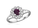 Red Ruby with White Diamond Accent Rhodium Over Sterling Silver Ring 0.44ctw