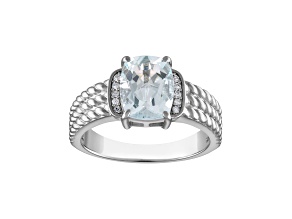 Aquamarine and Diamond Sterling Silver Ring 1.60ctw
