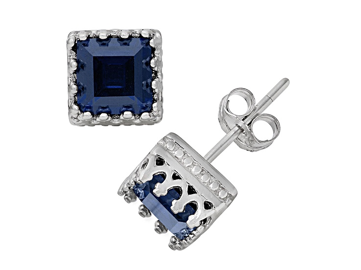 Lab Created Blue Sapphire Sterling Silver Stud Earrings 2.60ctw
