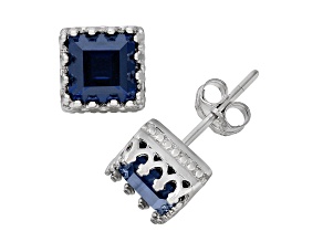 Lab Created Blue Sapphire Sterling Silver Stud Earrings 2.60ctw