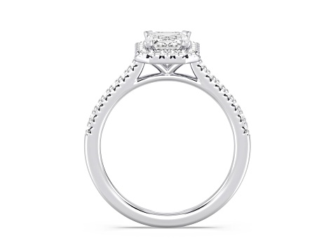 Emerald Cut and Round White Lab Grown Diamond Ring 14k White Gold 1 ...