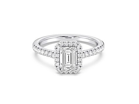 Emerald Cut and Round White Lab Grown Diamond Ring 14k White Gold 1 ...
