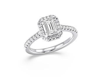 Picture of Emerald Cut and Round White Lab Grown Diamond Ring 14k White Gold 1.85ctw.