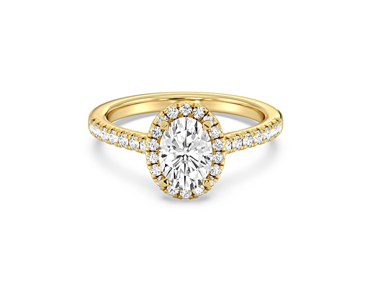 Oval and Round White Lab Grown Diamond Ring 14k Yellow Gold 1.85ctw.
