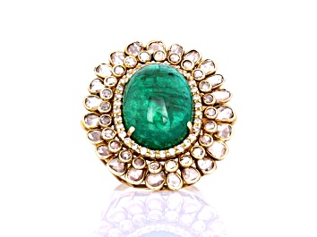 Picture of 14.65 Ctw Emerald and 3.87 Ctw White Diamond Ring in 14K YG