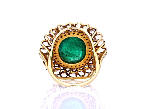 14.65 Ctw Emerald and 3.87 Ctw White Diamond Ring in 14K YG