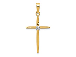 14k Yellow Gold and Rhodium Over 14k yellow Gold Polished Passion Cross Pendant with Accent Diamond