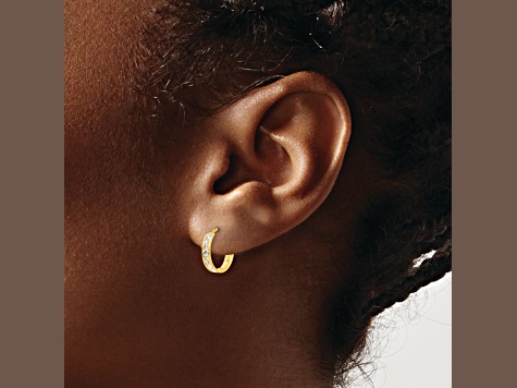 14K Yellow Gold Cubic Zirconia Children's Hinged Hoop Earrings