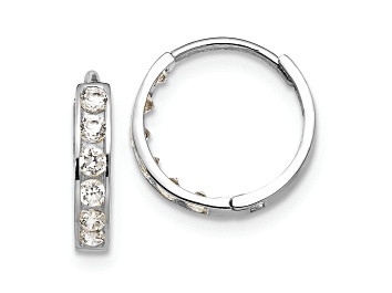 Picture of Rhodium Over 14K White Gold Cubic Zirconia Children's Hinged Hoop Earrings