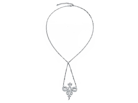 Clear Cubic Zirconia, Rhodium Plated over Brass Sterling Silver Accent Pendant Necklace