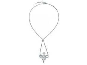 Clear Cubic Zirconia, Rhodium Plated over Brass Sterling Silver Accent Pendant Necklace