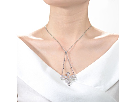 Clear Cubic Zirconia, Rhodium Plated over Brass Sterling Silver Accent Pendant Necklace