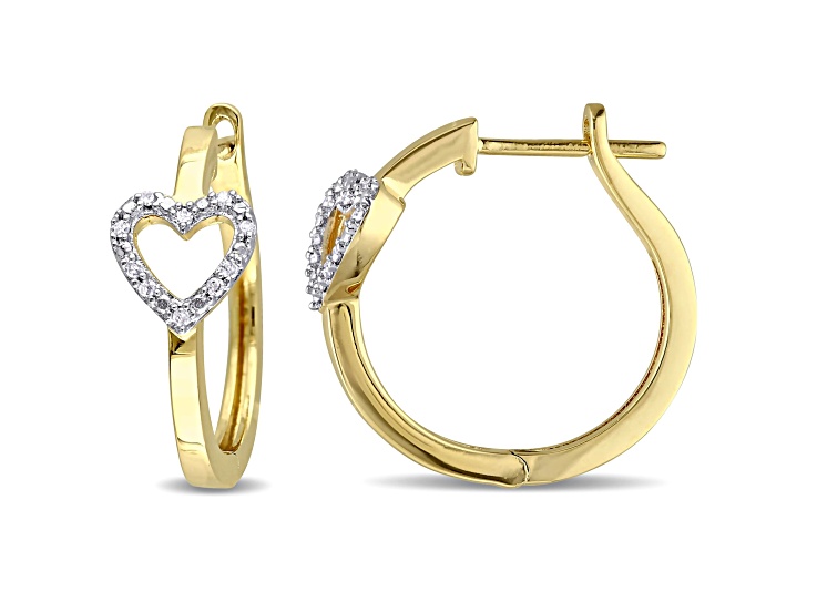 0.10ctw Diamond Heart Hinged Hoop Earrings in Yellow Gold Over Sterling Silver