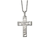 White Cubic Zirconia Stainless Steel Brushed Men's Cross Pendant With Chain