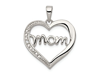 Picture of Rhodium Over Sterling Silver MOM Cubic Zirconia Heart Pendant