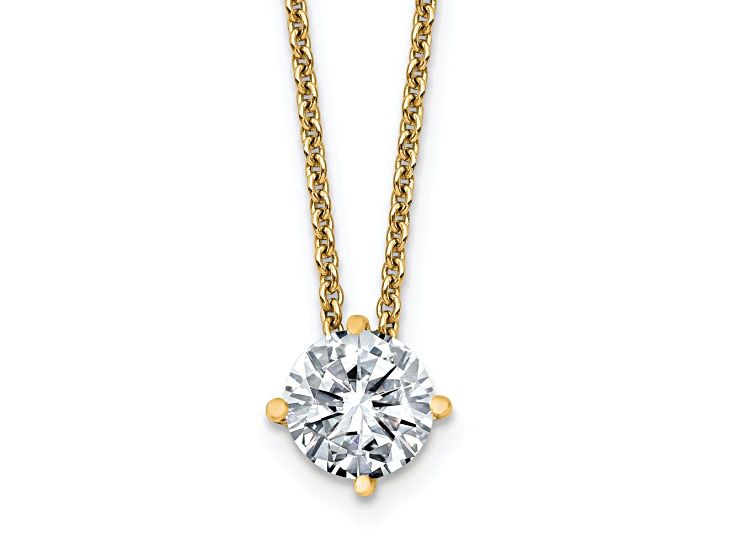 14K Yellow Gold 3/4 ct. 6.0mm Round D E F Pure Light Moissanite Solitaire Pendant with Chain