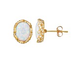 Oval Lab Created Opal 10K Yellow Gold Stud Earrings 2.65ctw