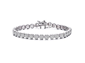 Clear Cubic Zirconia, Rhodium Plated over Sterling Silver Cluster Tennis Bracelet