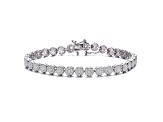 Clear Cubic Zirconia, Rhodium Plated over Sterling Silver Cluster Tennis Bracelet