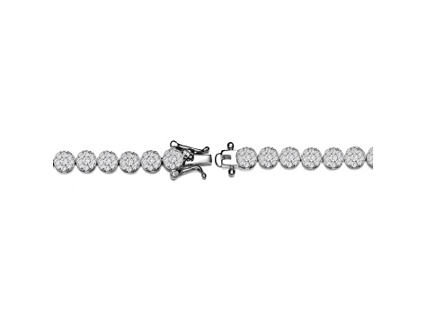 Clear Cubic Zirconia, Rhodium Plated over Sterling Silver Cluster Tennis Bracelet