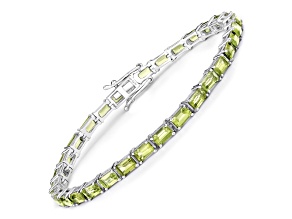 Green Peridot Rhodium Over Sterling Silver Tennis Bracelet 8.68 ct