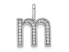 14K White Gold Diamond Lower Case Letter M Initial Pendant