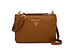 Prada Vitello Phenix Cannella Brown Leather Crossbody Bag