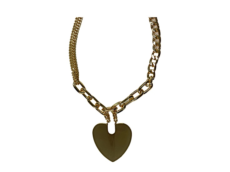 Gold Tone Heart Pendant Necklace.