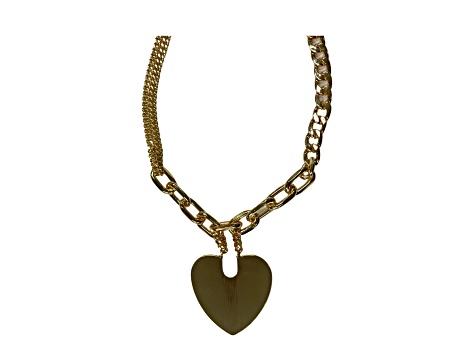 Gold Tone Heart Pendant Necklace.