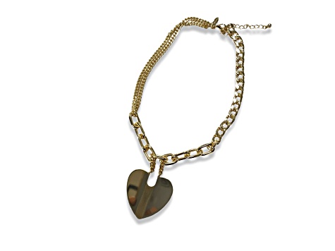 Gold Tone Heart Pendant Necklace.