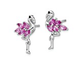 Rhodium Over Sterling Silver Pink Crystal Flamingo Post Earrings