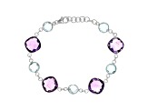 12mm Cushion Cut Amethyst and 8mm Round Blue Topaz Sterling Silver bracelet 32ctw