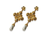 Gold Tone Green AB Crystal with Pearl Drop Earring