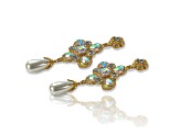 Gold Tone AB Crystal with Pearl Drop Earring