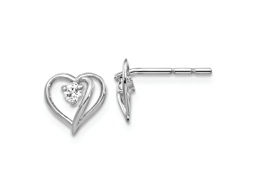 Rhodium Over 14K White Gold 8mm Diamond Heart Stud Earrings