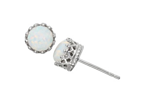 Round Lab Created Opal Sterling Silver Stud Earrings, 1.00ctw