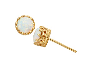 Round Lab Created Opal 14K Yellow Gold Over Sterling Silver Stud Earrings, 1.00ctw