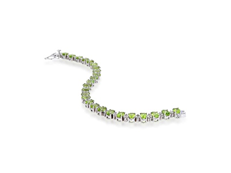 Pear Shape Peridot with White Topaz Accents Sterling Silver Tennis Bracelet