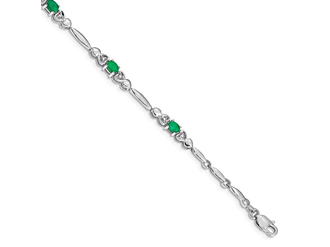 Rhodium Over 10k White Gold Diamond and Emerald Bracelet