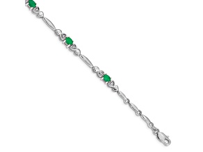 Rhodium Over 10k White Gold Diamond and Emerald Bracelet