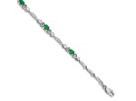 Rhodium Over 10k White Gold Diamond and Emerald Bracelet