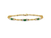 10k Yellow Gold and Rhodium Over 10k Yellow Gold Diamond and Emerald Bracelet