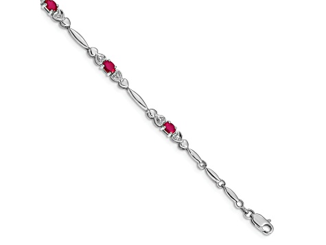 Rhodium Over 10k White Gold Diamond and Ruby Bracelet