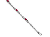 Rhodium Over 10k White Gold Diamond and Ruby Bracelet